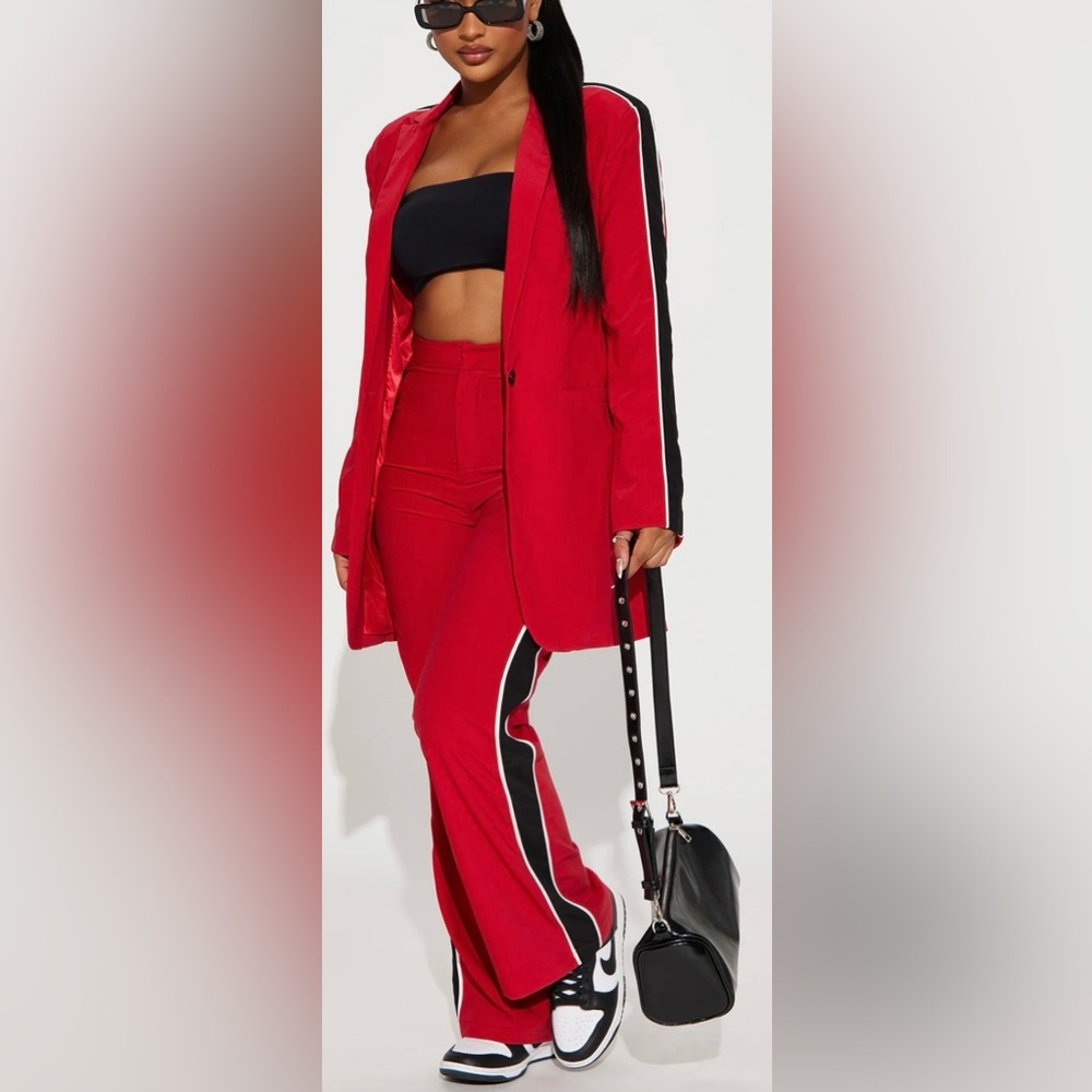 Fashion Nova Red Joggers with Black Stripes